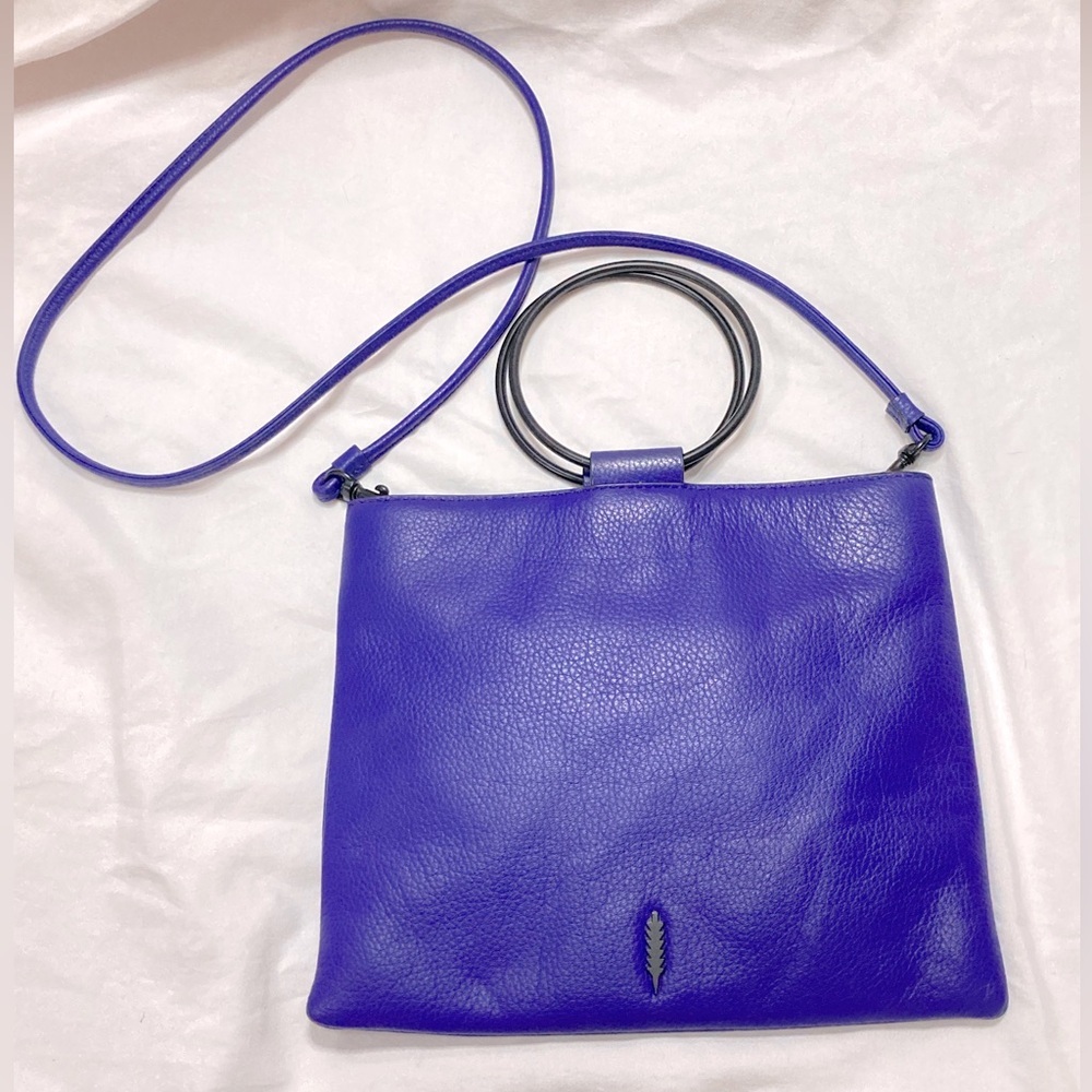 Thacker Le Pouch Purple Pebbled Leather Ring Handle Crossbody Bag